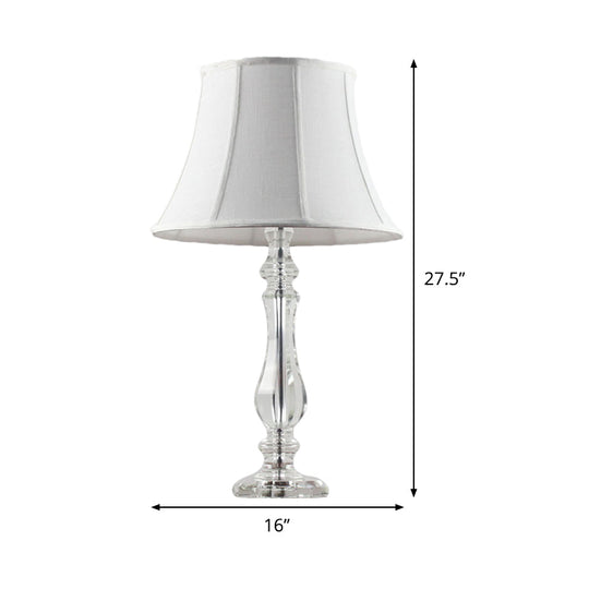 Simplicity Curvy Crystal Nightstand Lamp: Hand-Cut Fabric Task Lighting 1-Bulb White Design