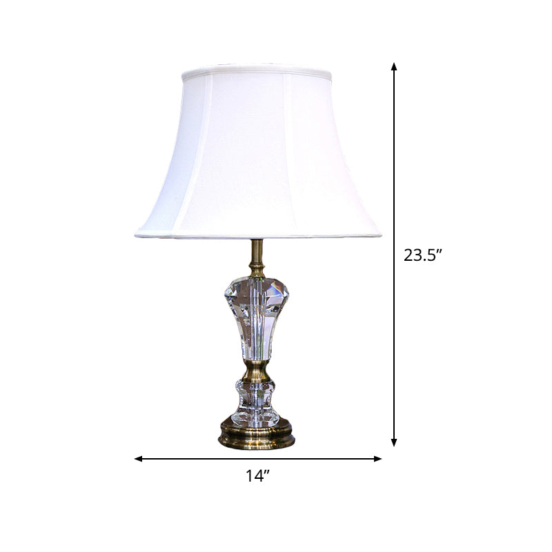 Modern White Table Lamp With Flared Shape And Fabric Shade Perfect For Task Lighting