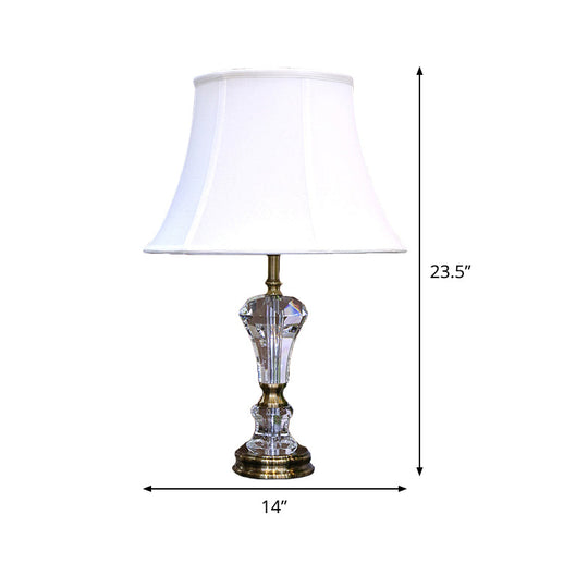 Modern White Table Lamp With Flared Shape And Fabric Shade Perfect For Task Lighting