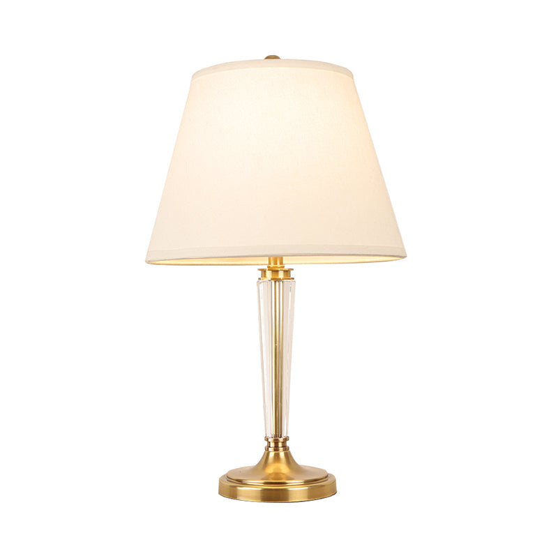 Modern White Desk Lamp With Flare Fabric Shade - Small Ideal For Living Room Or Office