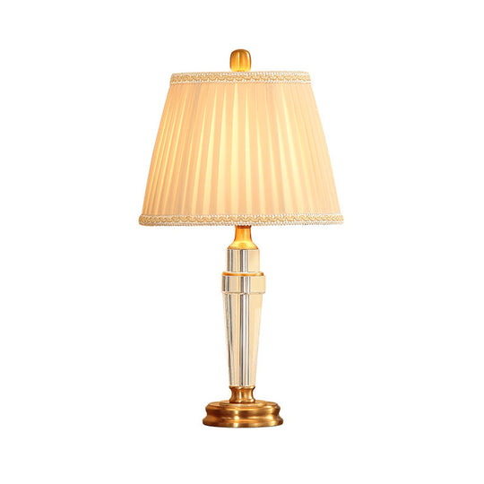 Modern Conical Crystal Desk Lamp - Beige Fabric Shade Metal Base