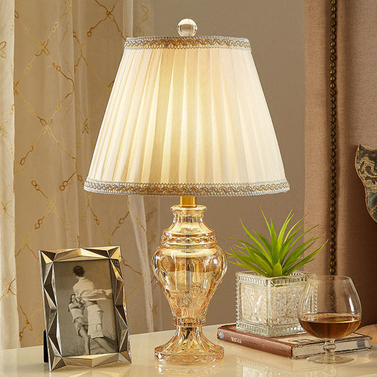 White Crystal Nightstand Lamp - Modern Task Lighting In Jar Shape