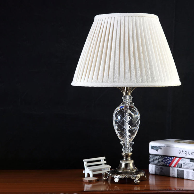 Modern Pleated Fabric Desk Lamp: White Task Light With Bronze Metal Base