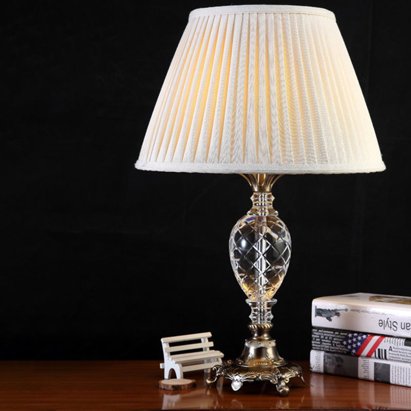 Modern Pleated Fabric Desk Lamp: White Task Light With Bronze Metal Base