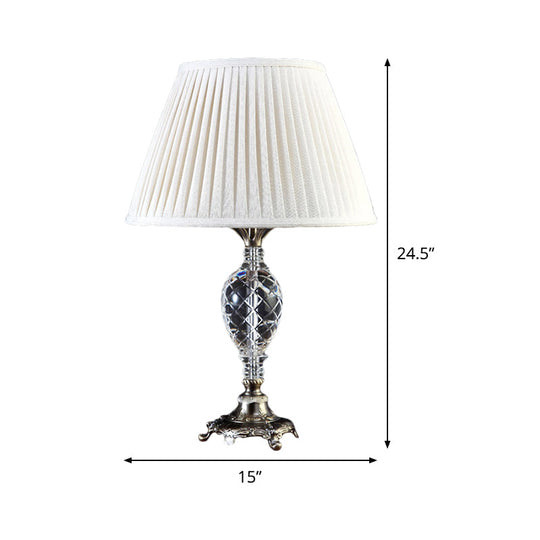 Modern Pleated Fabric Desk Lamp: White Task Light With Bronze Metal Base