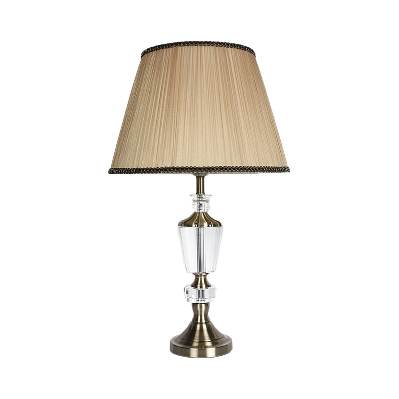 Modernist Small Beige Desk Lamp With Fabric Barrel Shade - Ideal Bedside Table Light