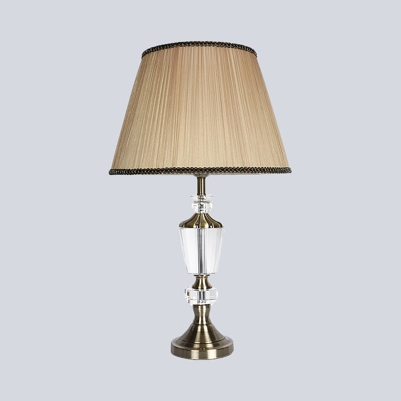 Modernist Small Beige Desk Lamp With Fabric Barrel Shade - Ideal Bedside Table Light