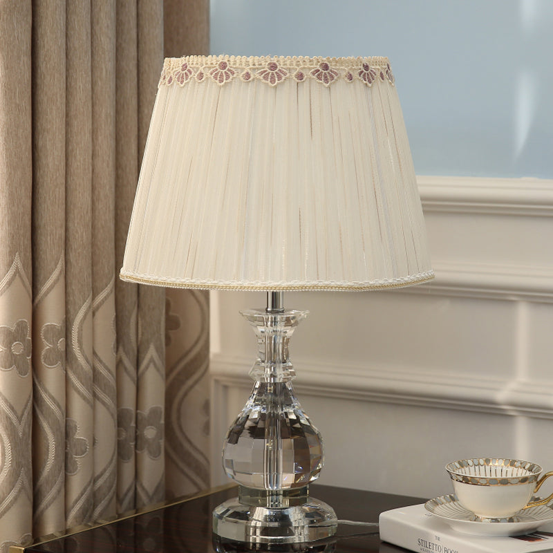 Curvy Hand-Cut Crystal Reading Lamp In Beige For Bedroom - Modern Task Light