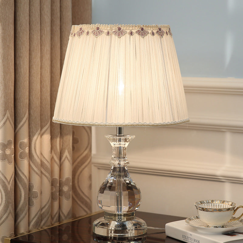 Curvy Hand-Cut Crystal Reading Lamp In Beige For Bedroom - Modern Task Light