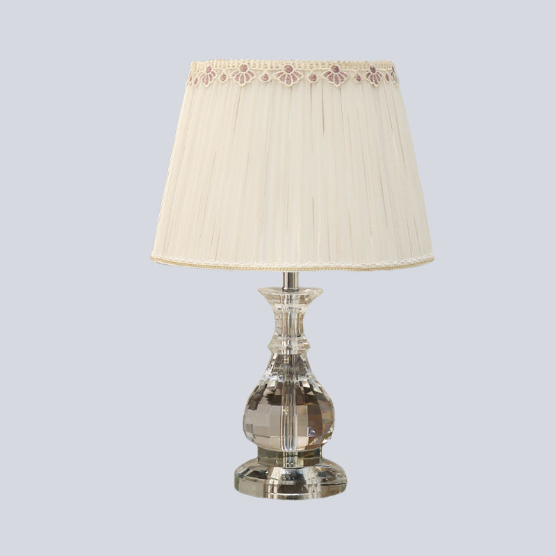 Curvy Hand-Cut Crystal Reading Lamp In Beige For Bedroom - Modern Task Light