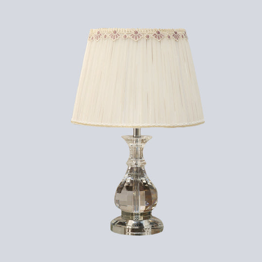 Curvy Hand-Cut Crystal Reading Lamp In Beige For Bedroom - Modern Task Light