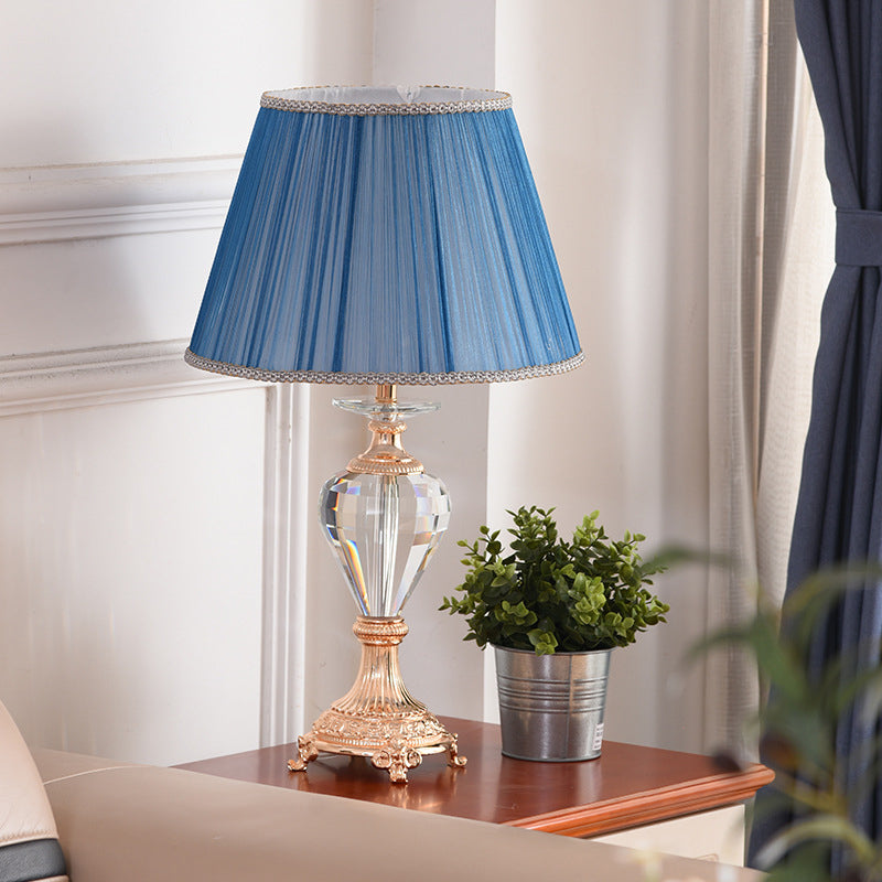 Modern Blue Shaded Desk Lamp With Copper Metal Base - 1 Bulb Table Light