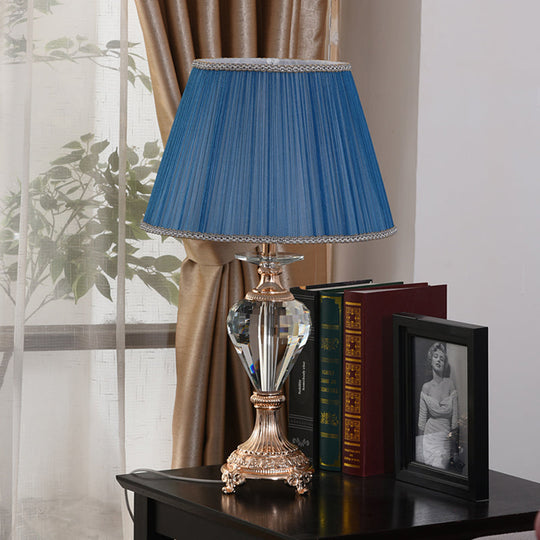 Modern Blue Shaded Desk Lamp With Copper Metal Base - 1 Bulb Table Light