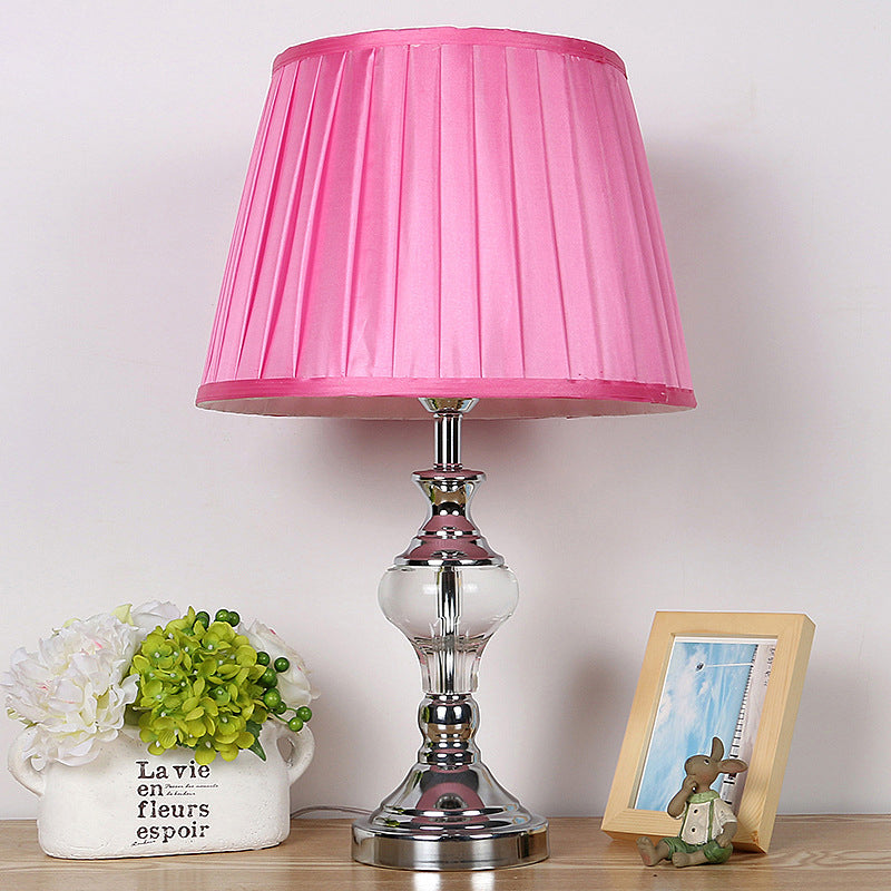 Modern Rose Red Crystal Nightstand Lamp W/ Pleated Fabric Shade - Perfect For Reading!