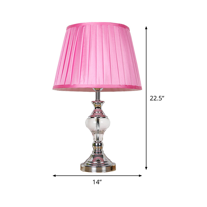 Modern Rose Red Crystal Nightstand Lamp W/ Pleated Fabric Shade - Perfect For Reading!