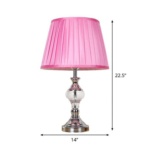 Modern Rose Red Crystal Nightstand Lamp W/ Pleated Fabric Shade - Perfect For Reading!