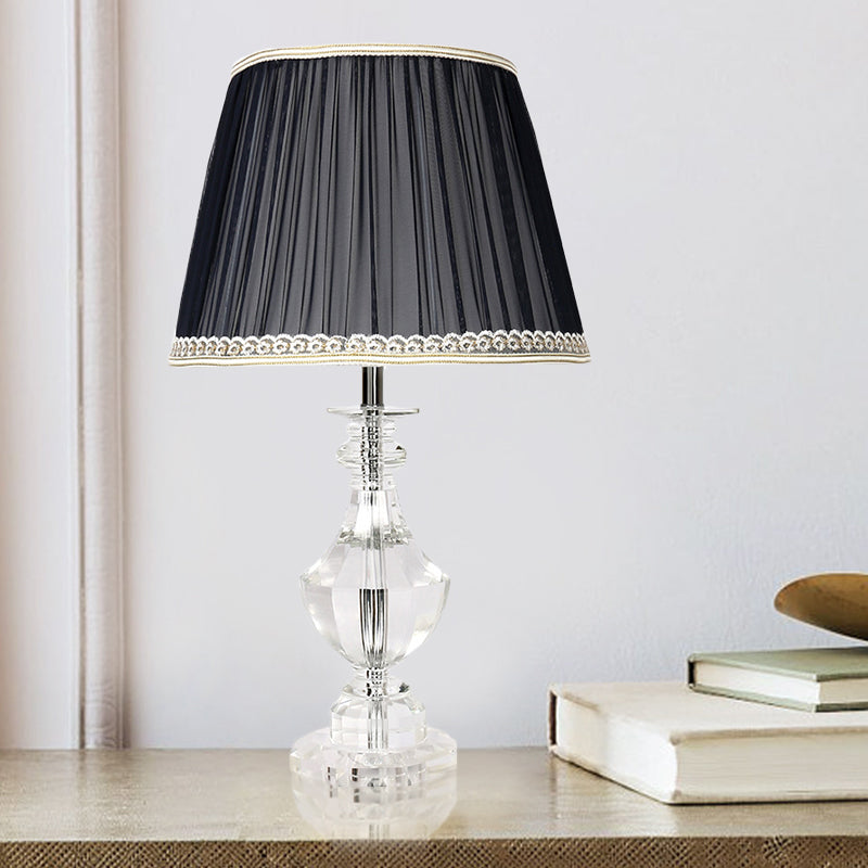 Contemporary Hand-Cut Crystal Urn Task Light: Small Desk Lamp In Black