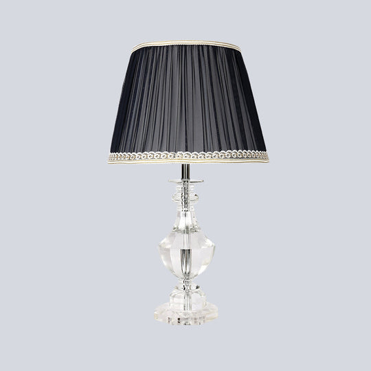 Contemporary Hand-Cut Crystal Urn Task Light: Small Desk Lamp In Black