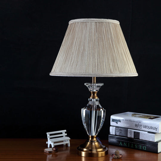 Modern Beige Desk Lamp With Wide Flare Fabric Shade