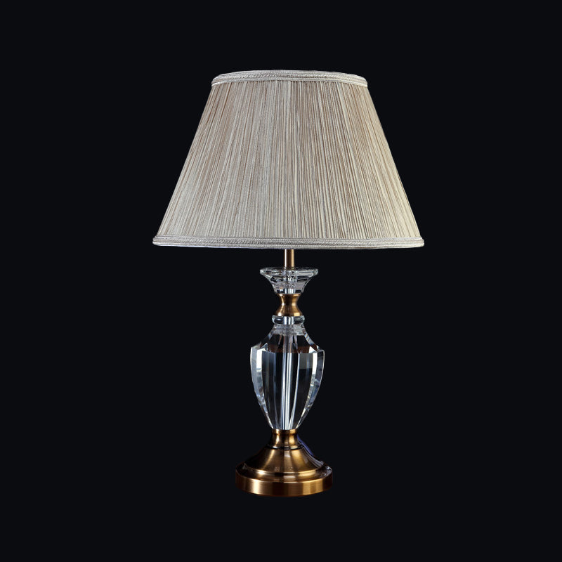 Modern Beige Desk Lamp With Wide Flare Fabric Shade