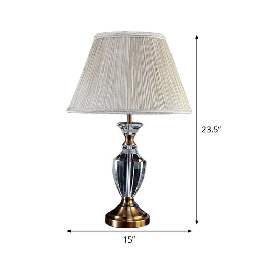 Modern Beige Desk Lamp With Wide Flare Fabric Shade