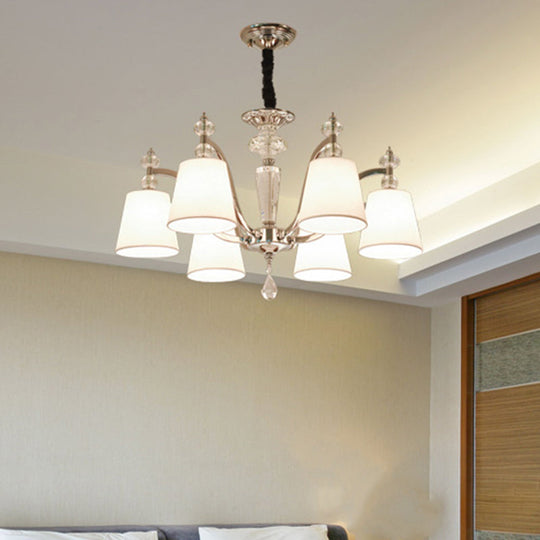 Modern Chrome Chandelier With Curved Arms - 3/6/8 Lights White Glass Hanging Lamp Fixture