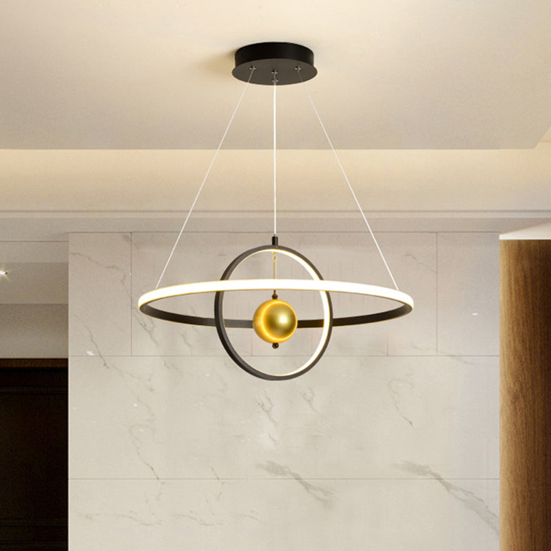 Contemporary Black/White Orbit Led Ceiling Pendant Light With Warm/White Acrylic Chandelier