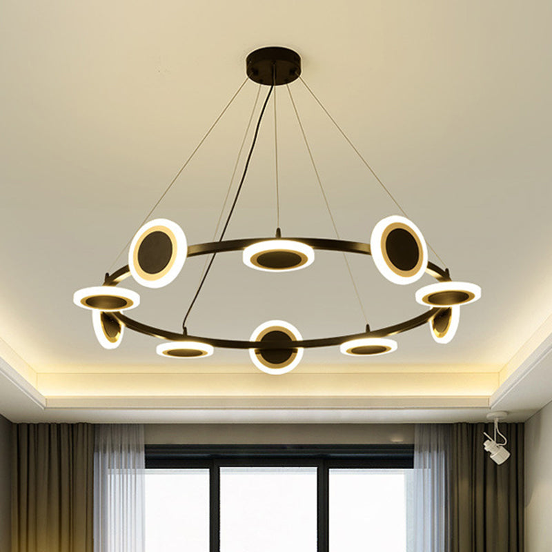 Modern Acrylic Ring Chandelier Pendant With Led Lights - 22/30/38 Diameter 10-Light Black Finish