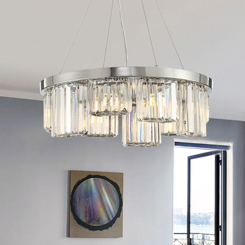 Lustre rond en cristal avec 10 lumières - Suspension chromée élégante pour plafond de salon