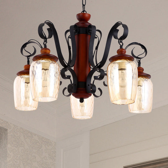 Black Country Pendant Light with Metal Chain - 5-Light Cylinder Ceiling Suspended, 27.5" Length