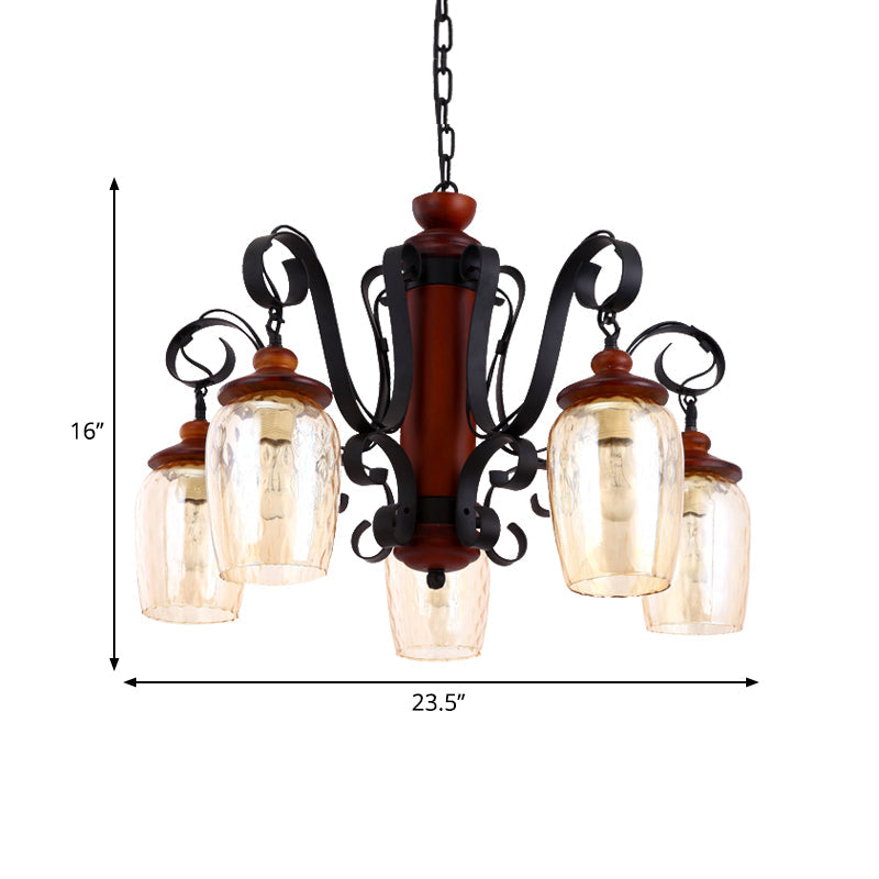 Black Country Pendant Light with Metal Chain - 5-Light Cylinder Ceiling Suspended, 27.5" Length