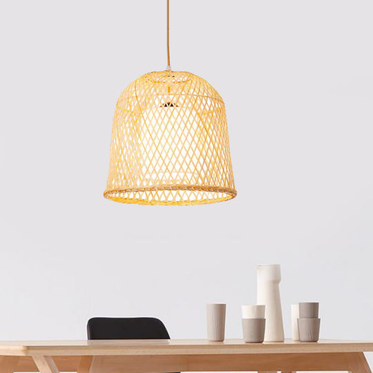 Bamboo Bell Pendant Lighting Kit with Inner White Fabric Shade