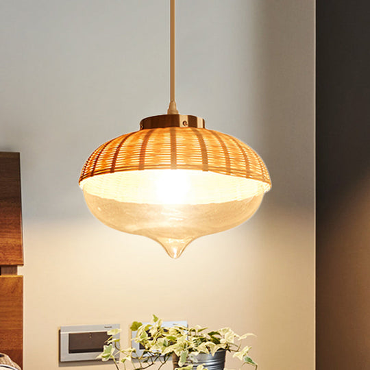 Modern Bamboo Dome Pendant Light Fixture For Dining Room - Eco-Friendly Wood Hanging Lamp