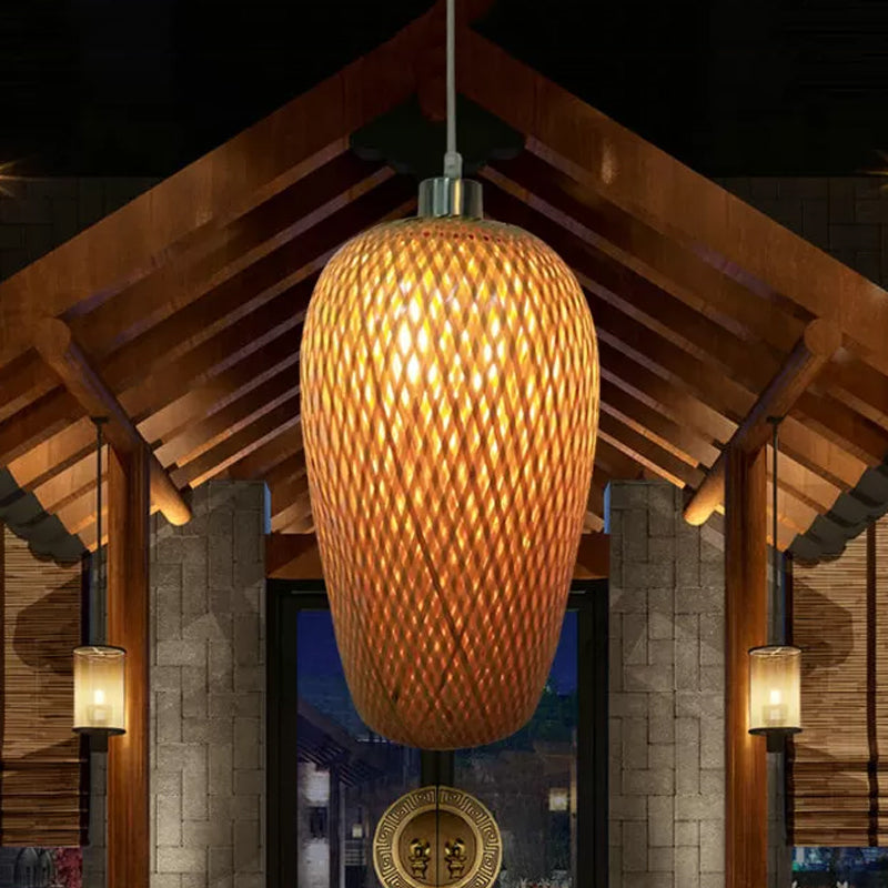 Wood and Bamboo Restaurant Pendant Lamp Kit with Weave Shade