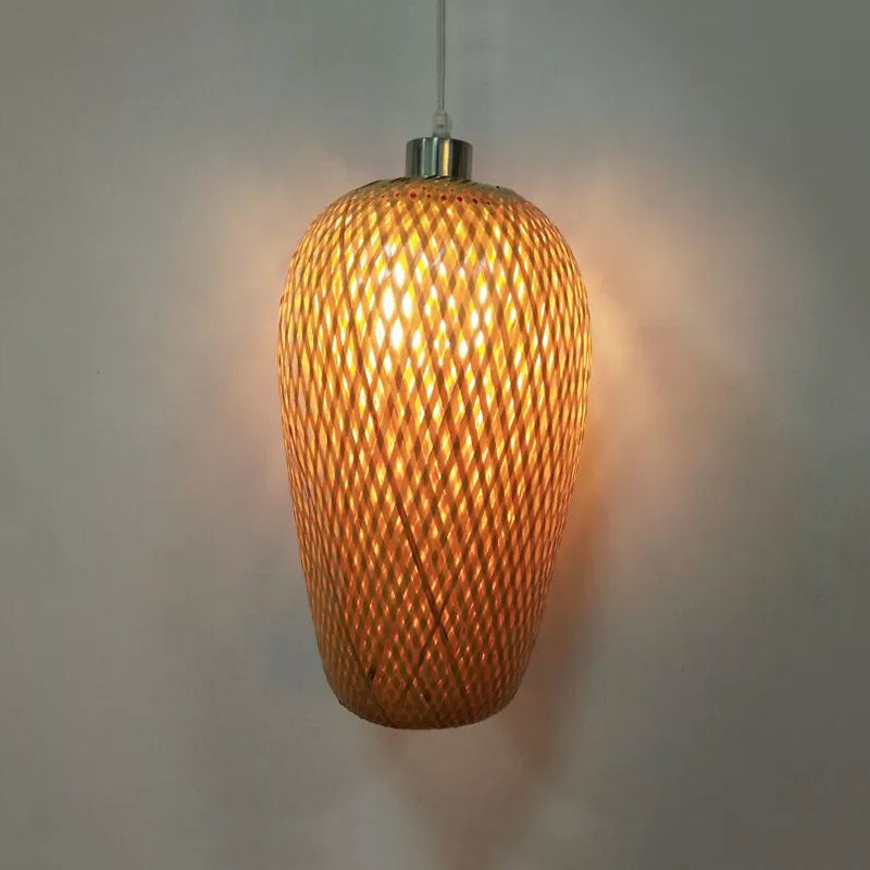 Wood and Bamboo Restaurant Pendant Lamp Kit with Weave Shade