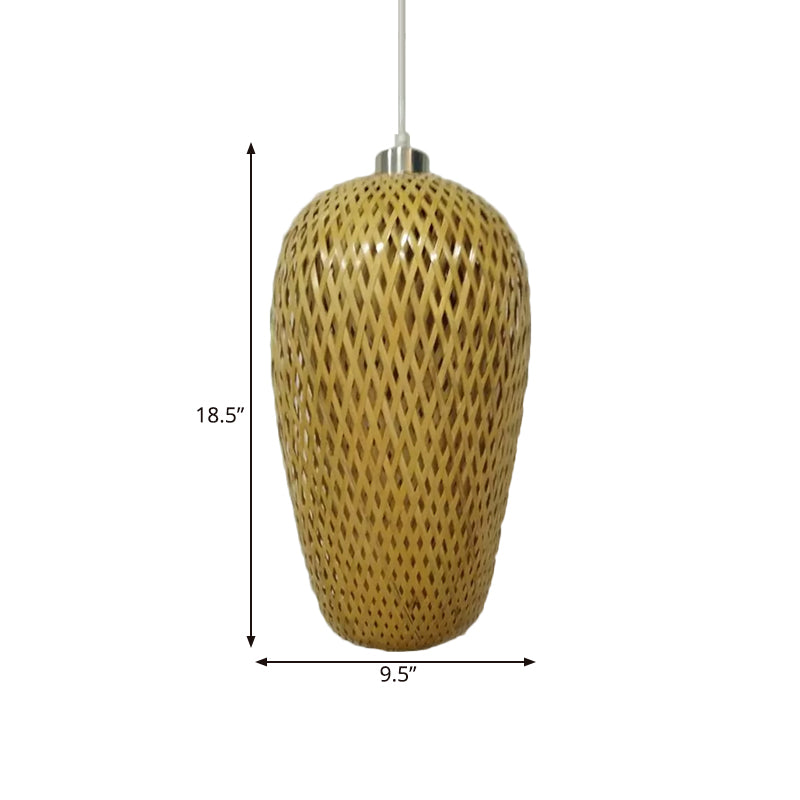 Wood and Bamboo Restaurant Pendant Lamp Kit with Weave Shade