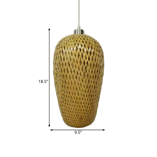 Restaurant Pendant Light Kit: Traditional Wood Hanging Lamp With Bamboo Shade