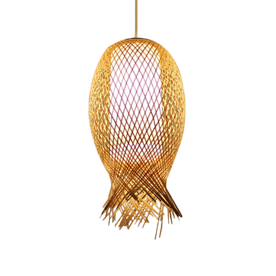 Retro Bamboo Suspension Pendant Light Kit - Barrel Design With White Shade