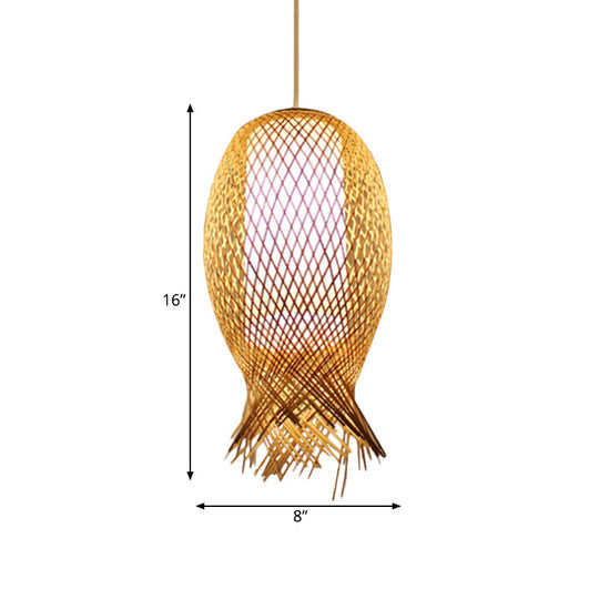 Retro Bamboo Suspension Pendant Light Kit - Barrel Design With White Shade