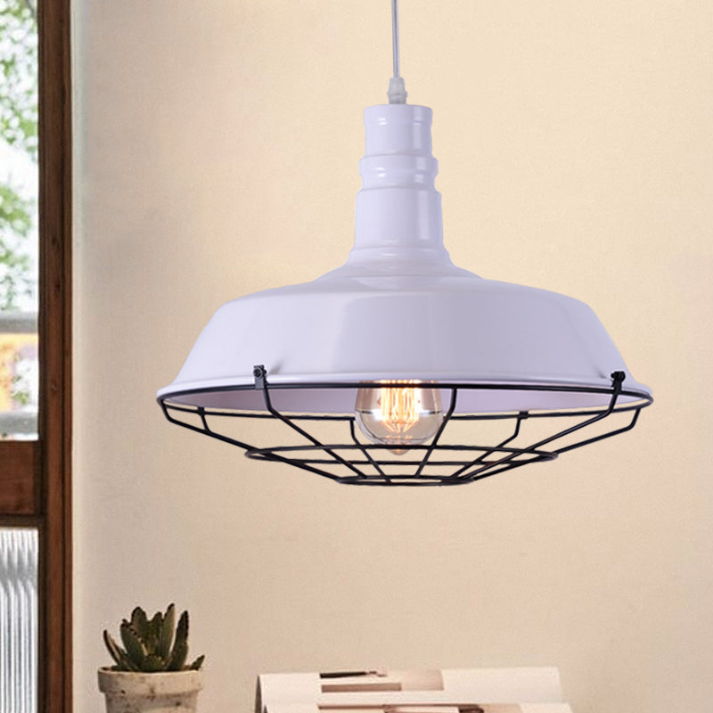 Industrial Metal Pendant Light With Wire Guard In Orange Blue And Green 1-Light 10/14/18 Dia -