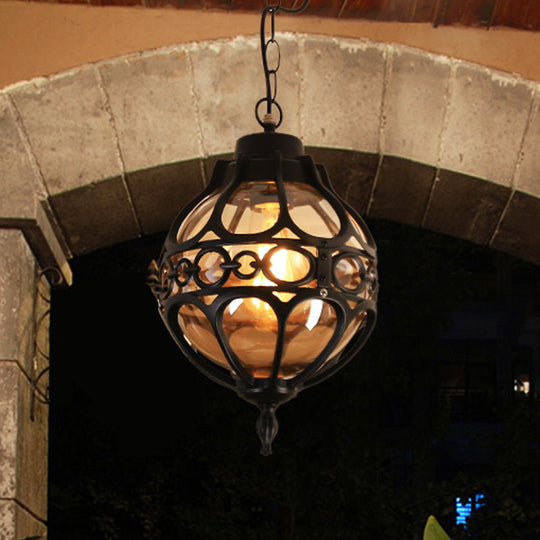 Amber Glass Loft Sphere Pendant Light - Outdoor Hanging For Balcony (7/9 W) In Black/Bronze