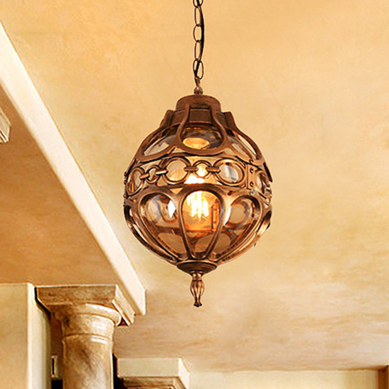 Amber Glass Loft Sphere Pendant Light - Outdoor Hanging For Balcony (7/9 W) In Black/Bronze