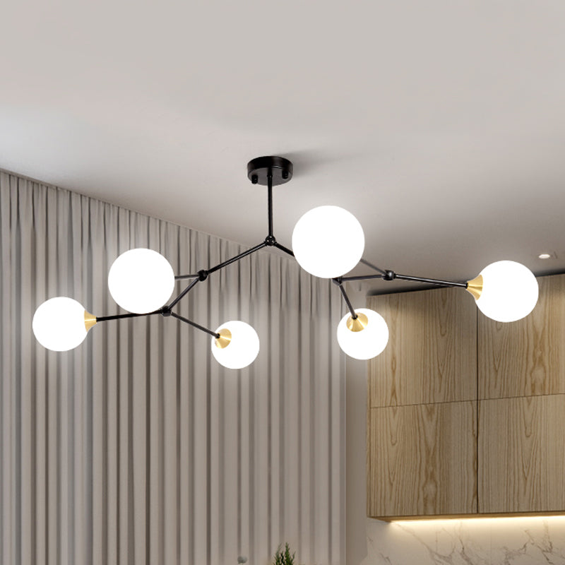 Modern Ball Pendant Light: Clear/Milky White Glass 4/5/6-Head Dining Room Chandelier With Black/Gold