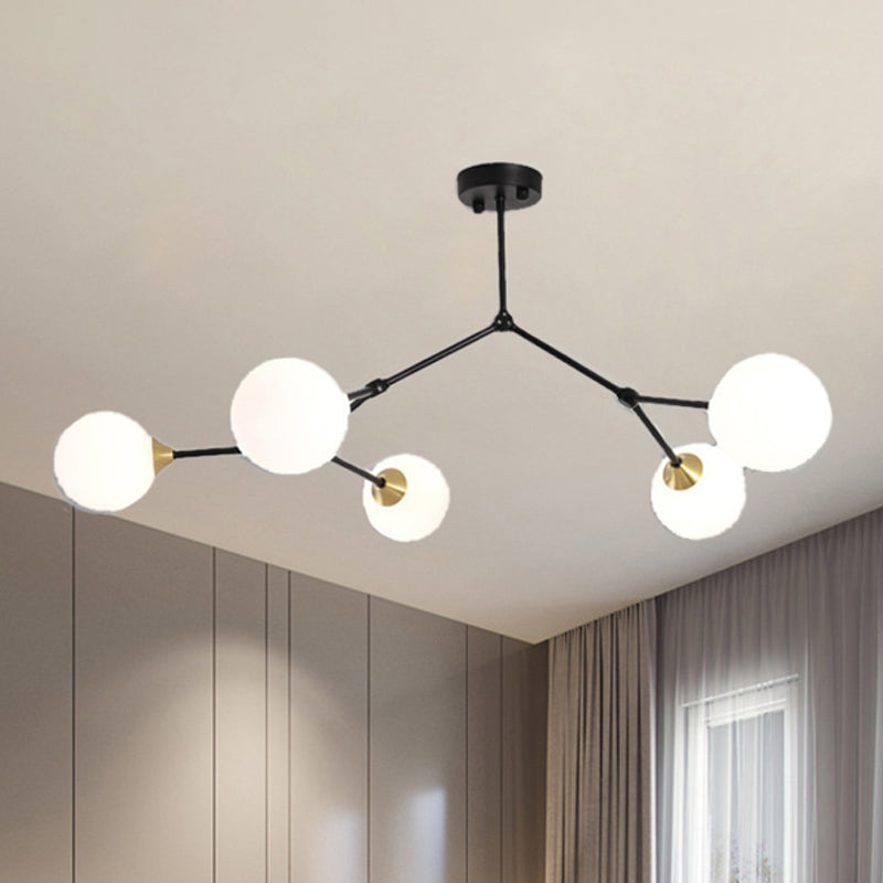 Modern Ball Pendant Light: Clear/Milky White Glass 4/5/6-Head Dining Room Chandelier With Black/Gold