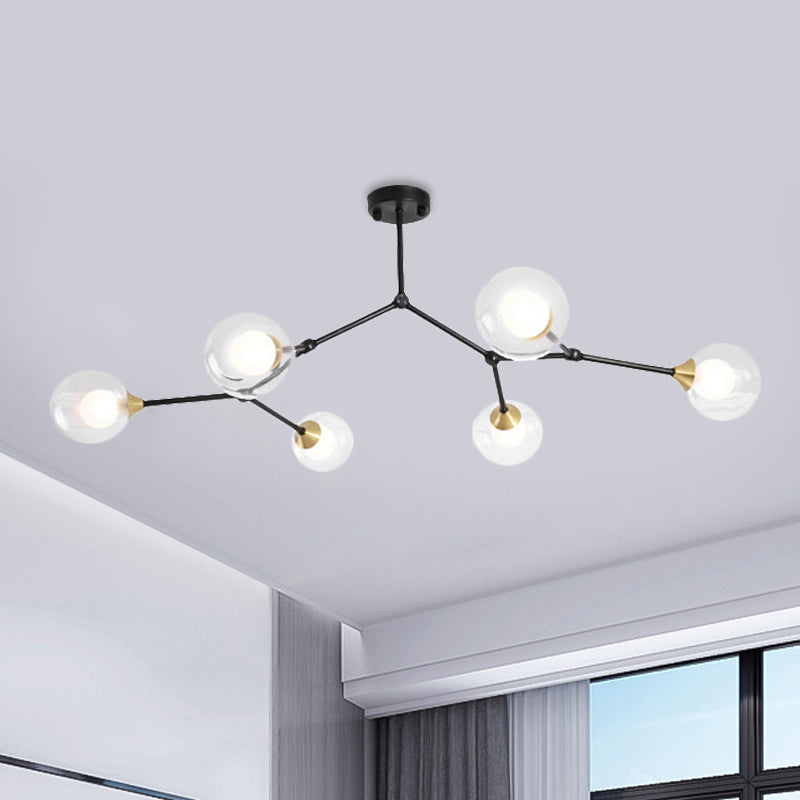 Modern Ball Pendant Light: Clear/Milky White Glass 4/5/6-Head Dining Room Chandelier With Black/Gold