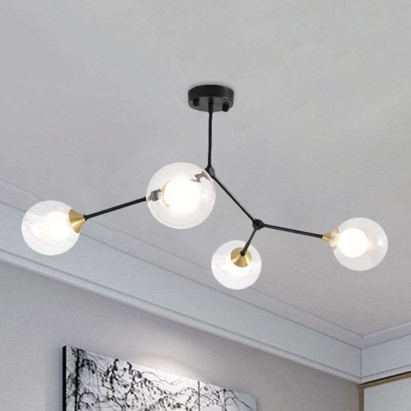 Modern Ball Pendant Light: Clear/Milky White Glass 4/5/6-Head Dining Room Chandelier With Black/Gold