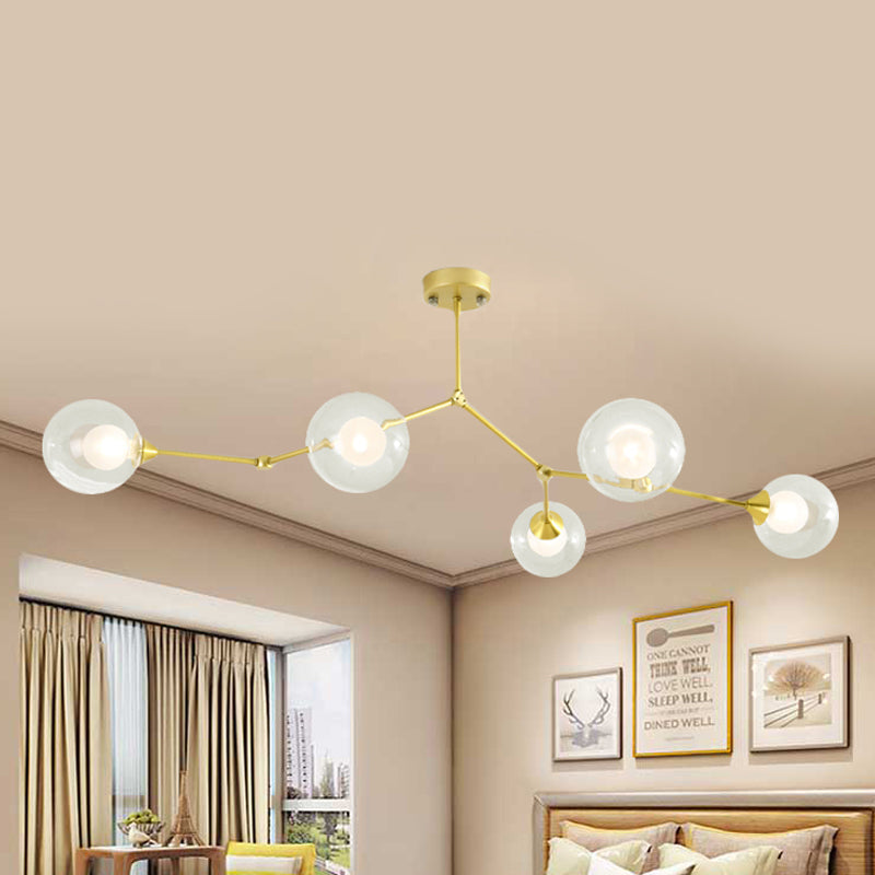 Modern Ball Pendant Light: Clear/Milky White Glass 4/5/6-Head Dining Room Chandelier With Black/Gold