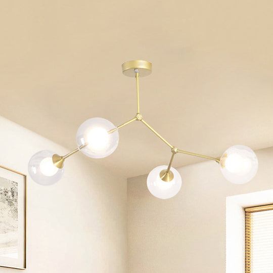 Modern Ball Pendant Light: Clear/Milky White Glass 4/5/6-Head Dining Room Chandelier With Black/Gold