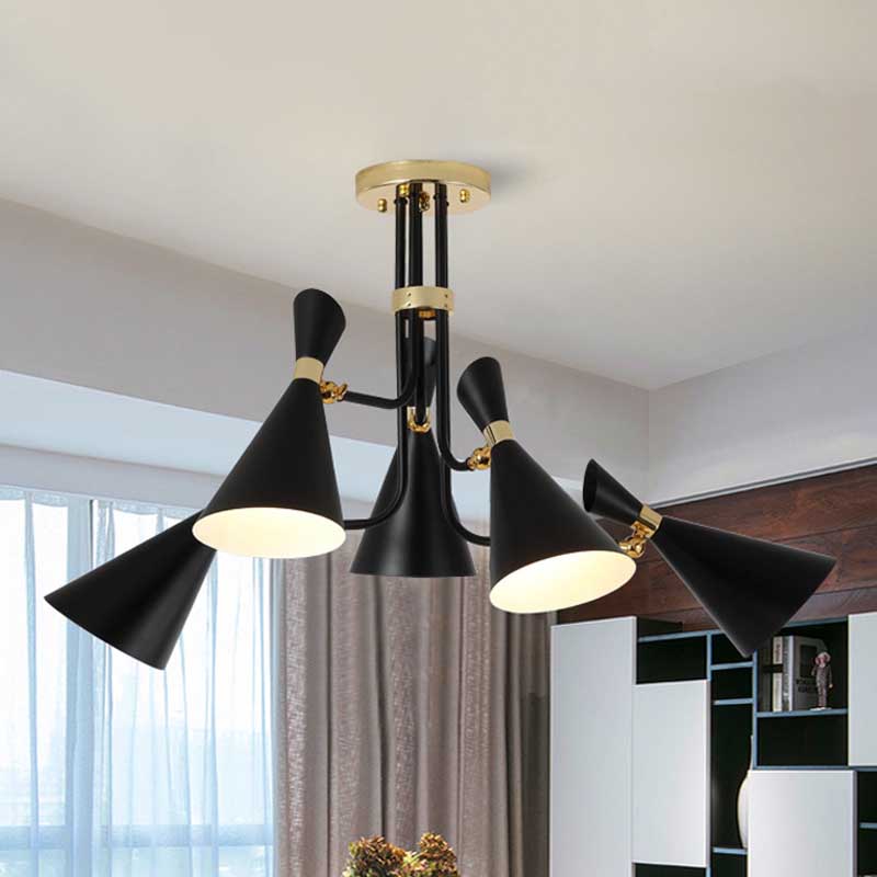 Modern Iron Flared Drop Pendant Chandelier - 3/5-Light Black Fixture Ideal For Dining Room