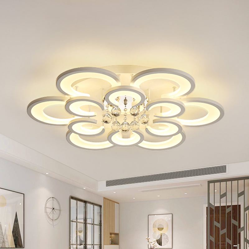 Contemporary Acrylic Flush Mount Ceiling Light With Crystal Drop - Multi-Layer Circular Design